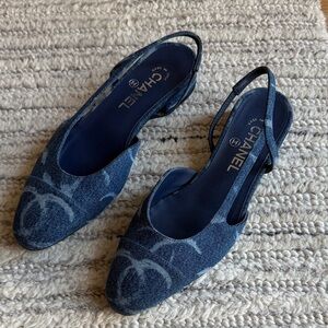 CHANEL Denim Blue Slingback Flats